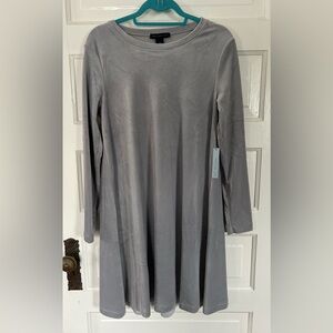 New With Tags! Joan Vass Elegant Gray Velour Long Sleeved Dress. Size Medium